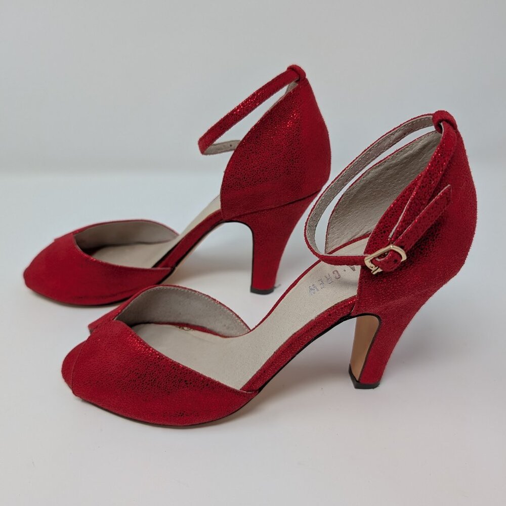 Chelsea Crew Red peep toe heels